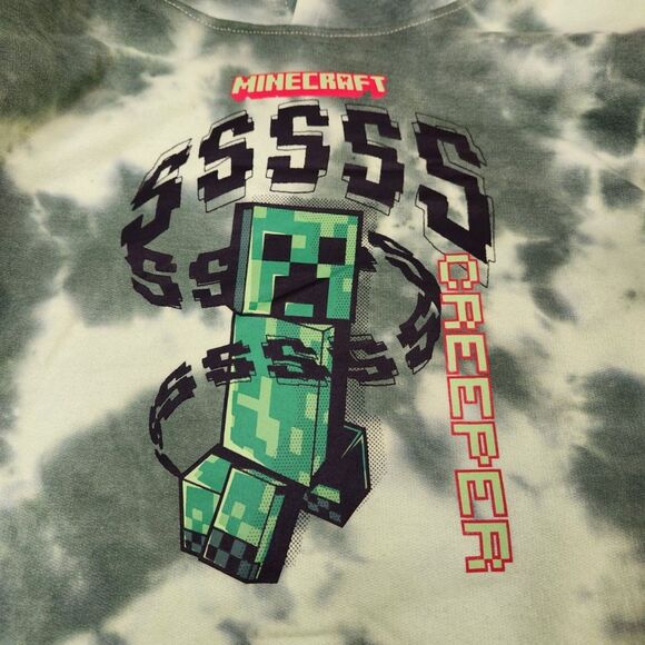 Youth XL Minecraft Hoodie – Creeper Graphic, Green Tie-Dye - Picture 3 of 5